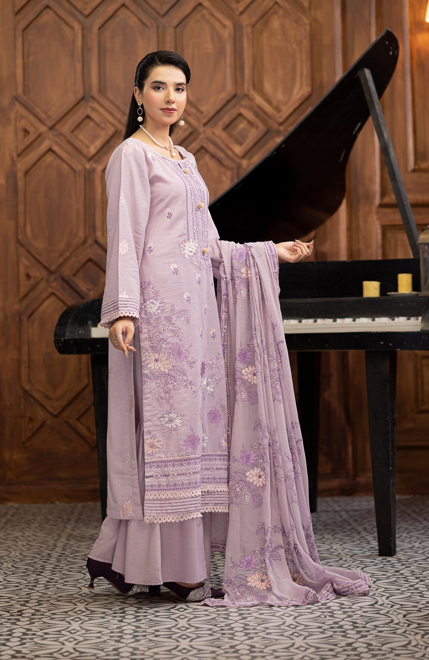 Air jet fancy peach wool  With laser cut dupatta Limited Edition Vol-593