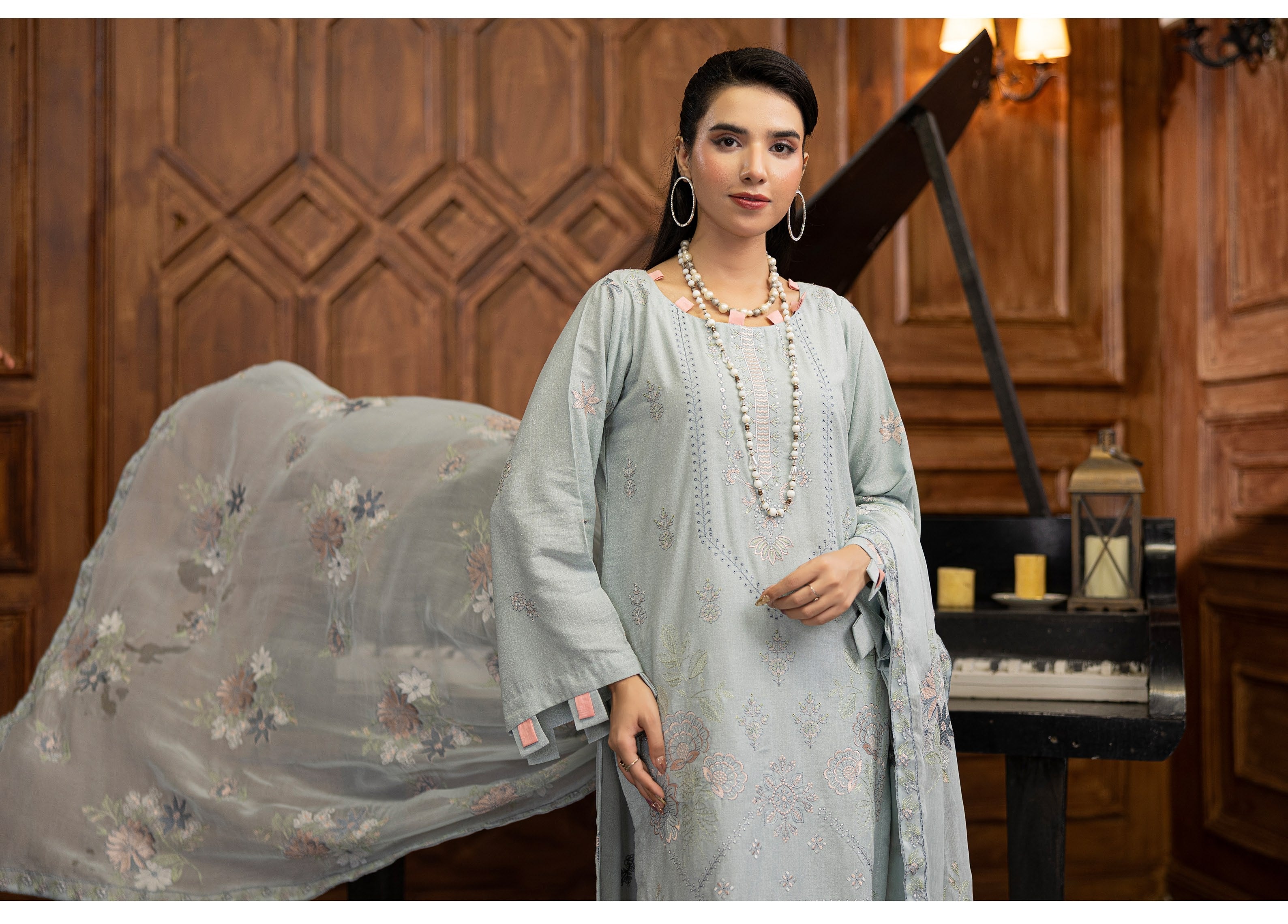 Air jet fancy peach wool  With laser cut dupatta Vol-593