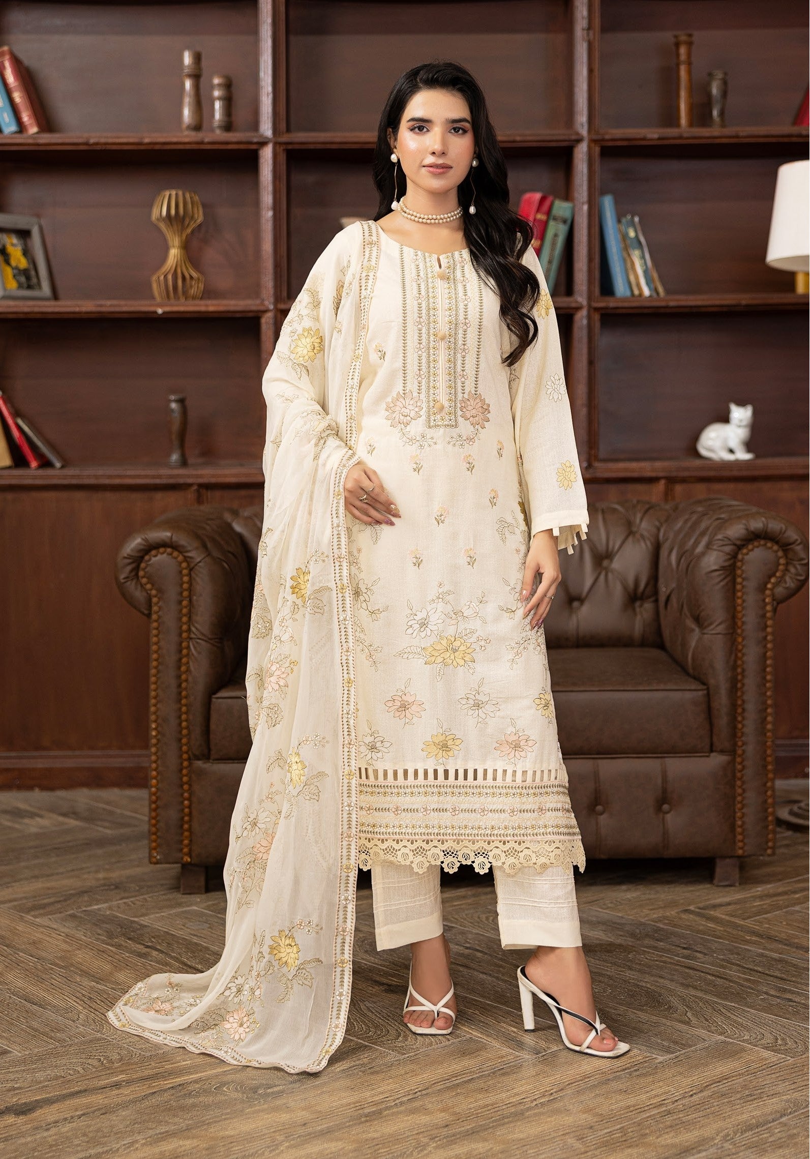 Air jet fancy peach wool  With laser cut dupatta Limited Edition Vol-593