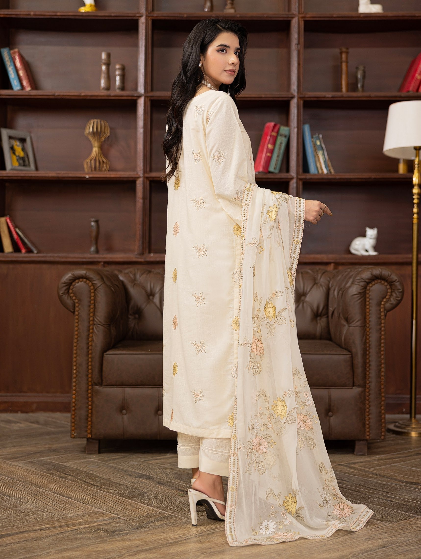 Air jet fancy peach wool  With laser cut dupatta Limited Edition Vol-593