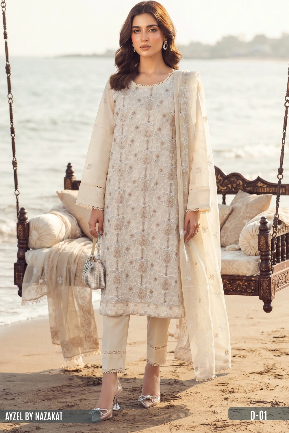 AYZEL BY NAZAKAT Karandi Chiffon Dupta D-01