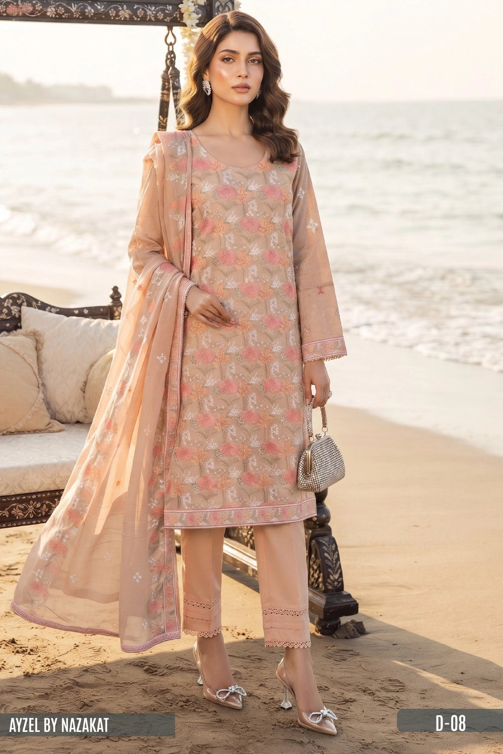 AYZEL BY NAZAKAT Karandi Chiffon Dupta D-08