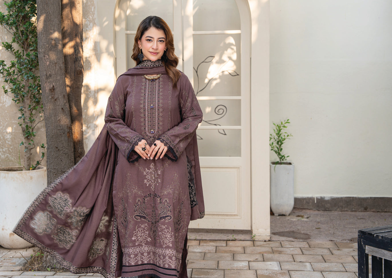Air jet fancy peach wool  With laser cut dupatta Vol-563