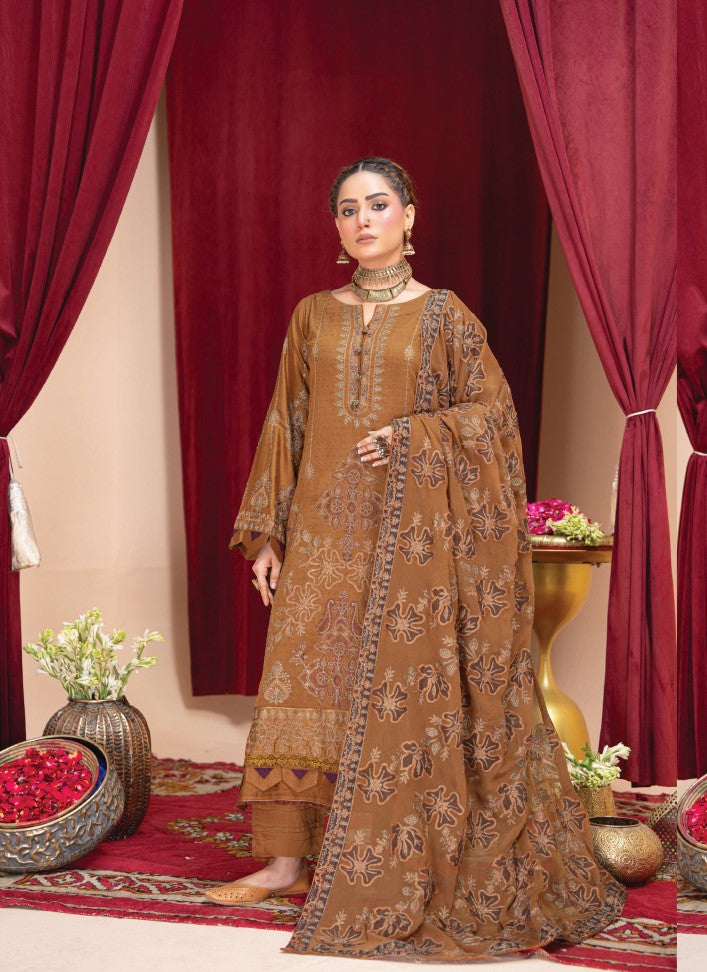 Air jet fancy peach wool  With laser cut dupatta Vol-508