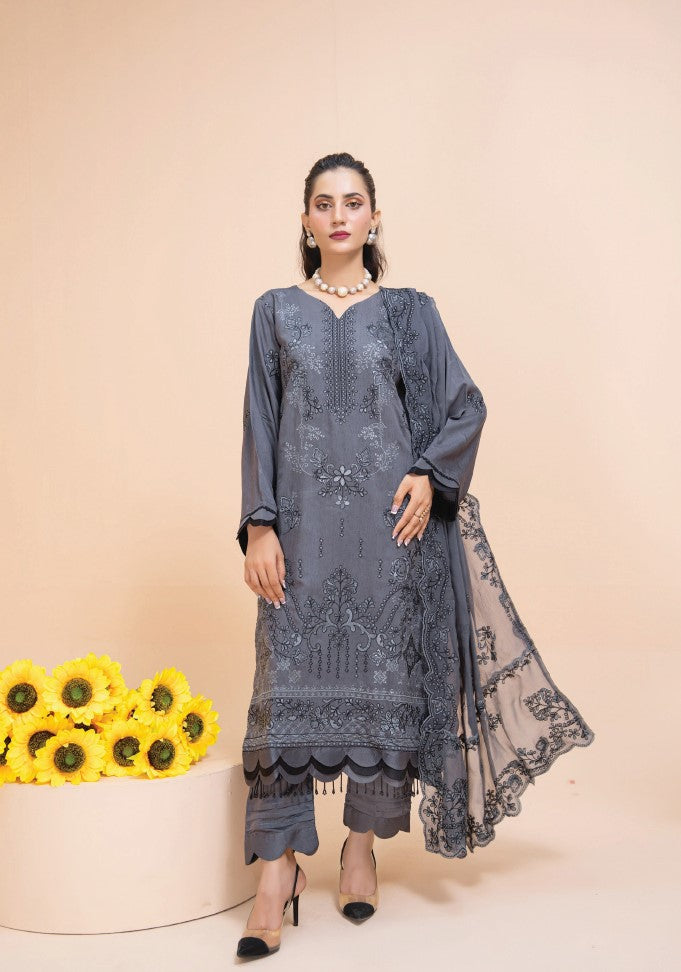 Air jet fancy peach wool  With laser cut dupatta Vol-505