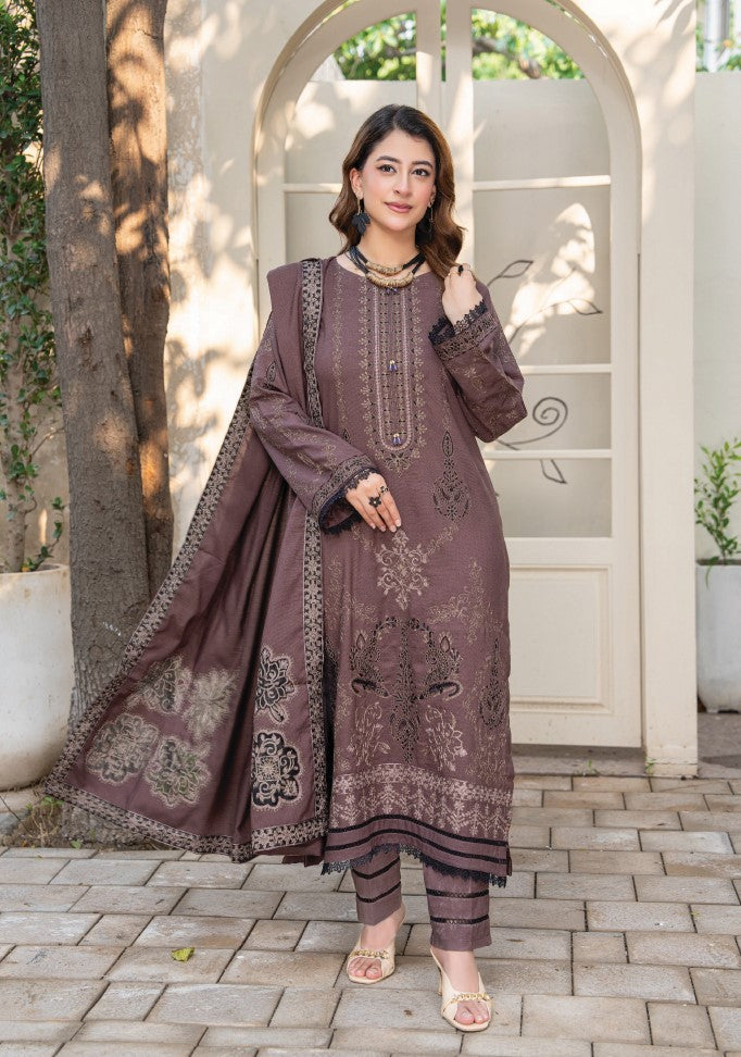Air jet fancy peach wool  With laser cut dupatta Vol-563