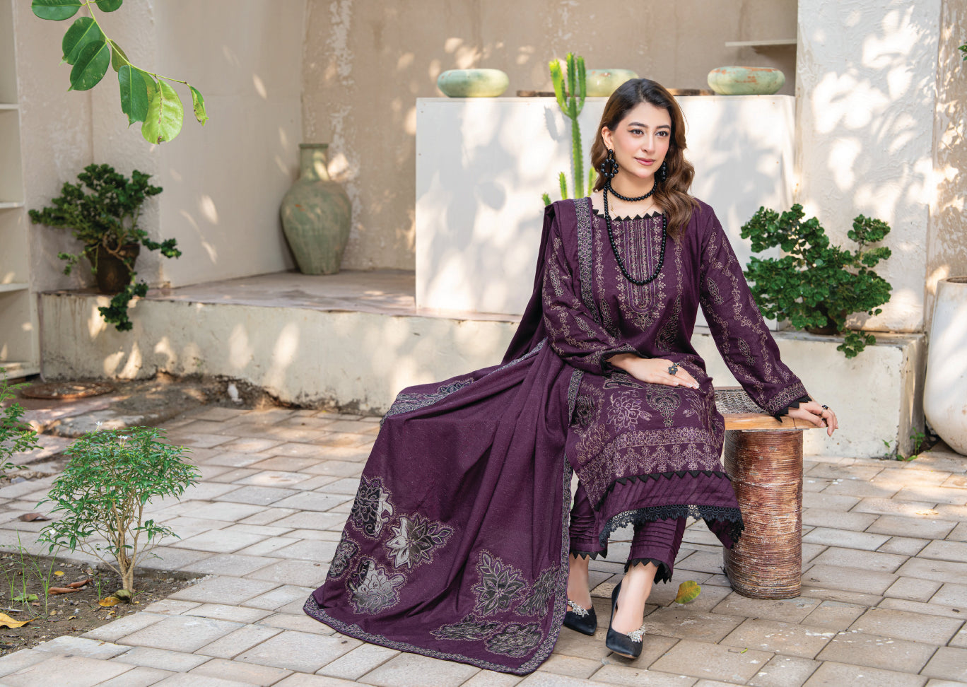 Air jet fancy peach wool  With laser cut dupatta Vol-563