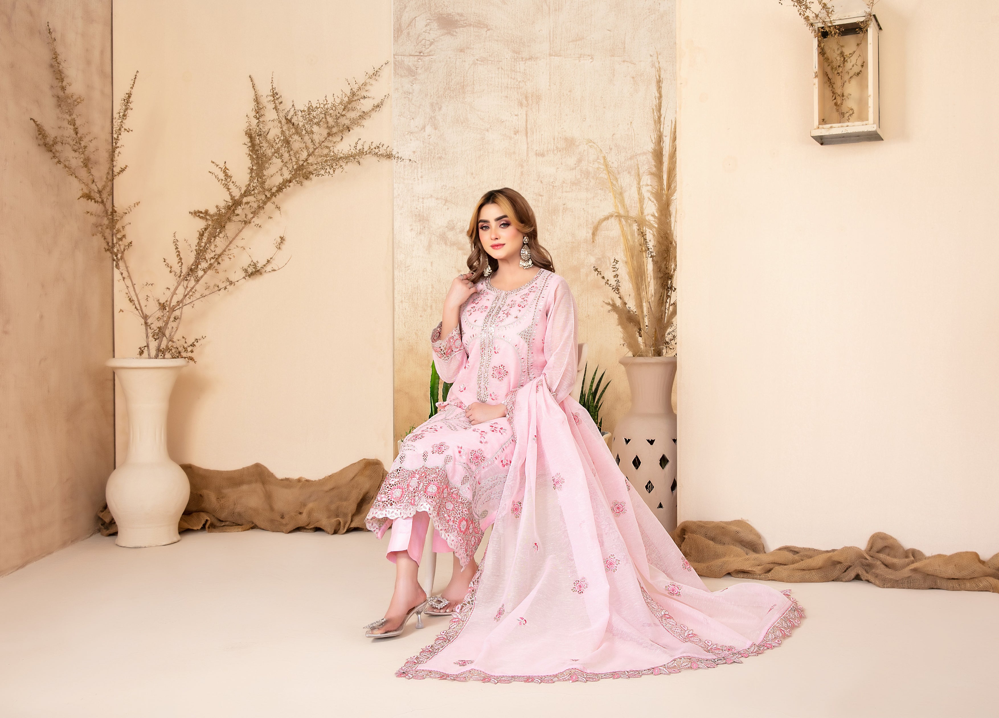 Lilen Embroidered Shirt & Fancy chiffon D-2921