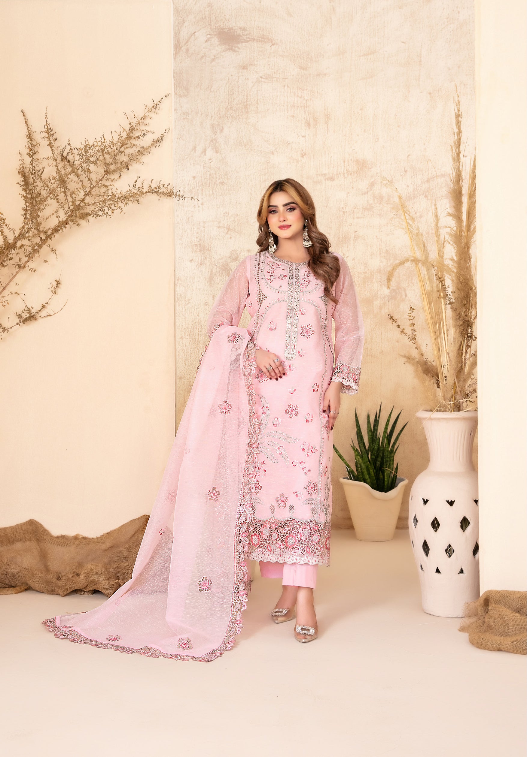 Lilen Embroidered Shirt & Fancy chiffon D-2921