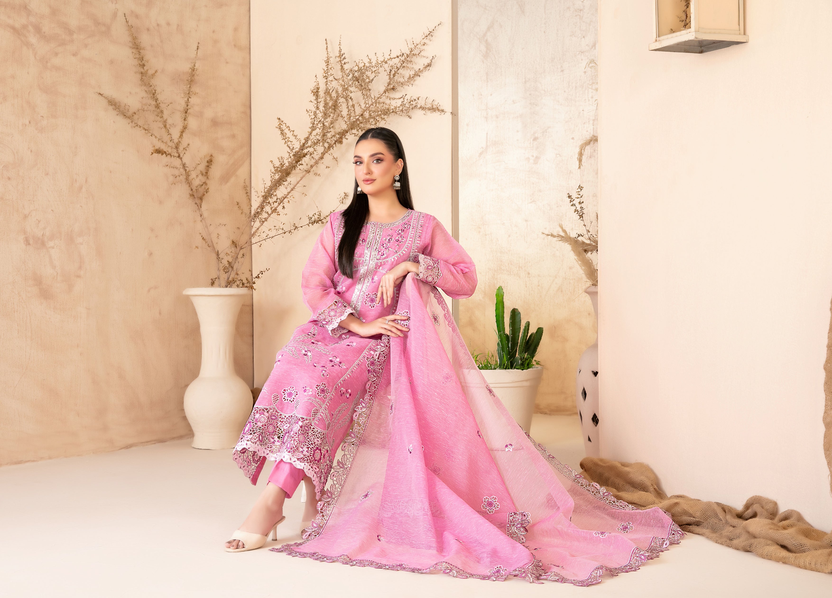 Lilen Embroidered Shirt & Fancy chiffon D-2922