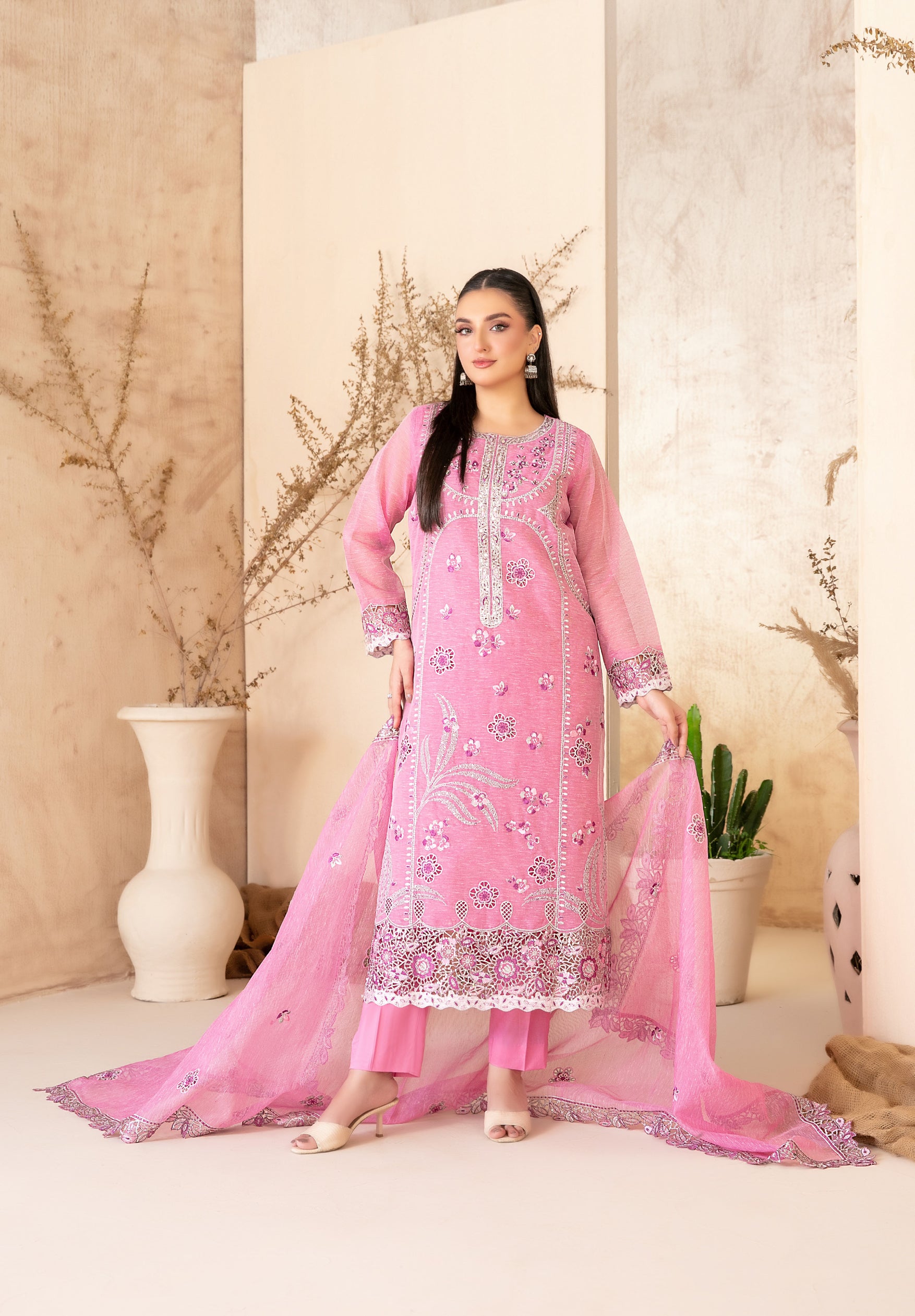 Lilen Embroidered Shirt & Fancy chiffon D-2922