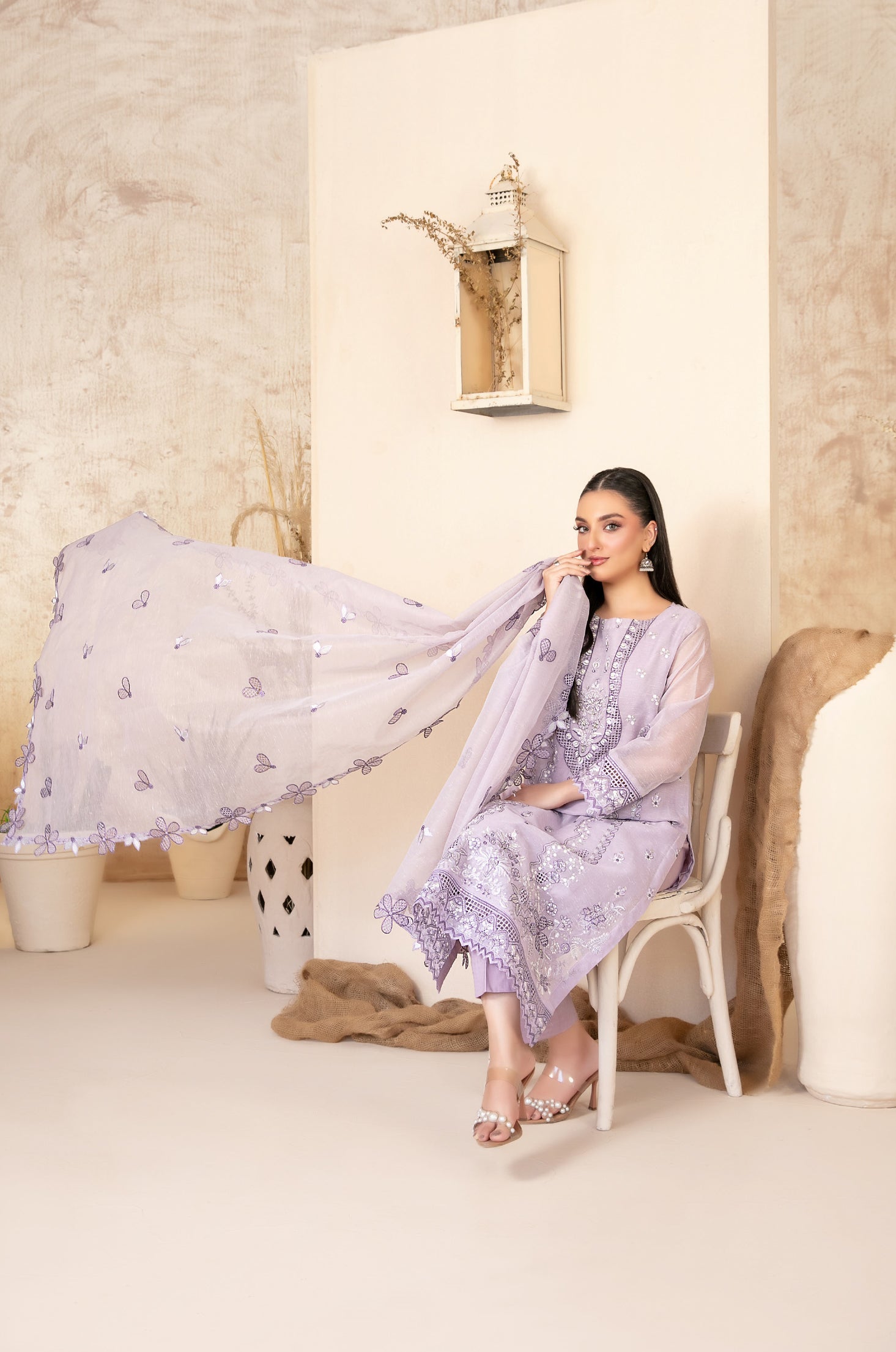 Lilen Embroidered Shirt & Fancy chiffon D-2917