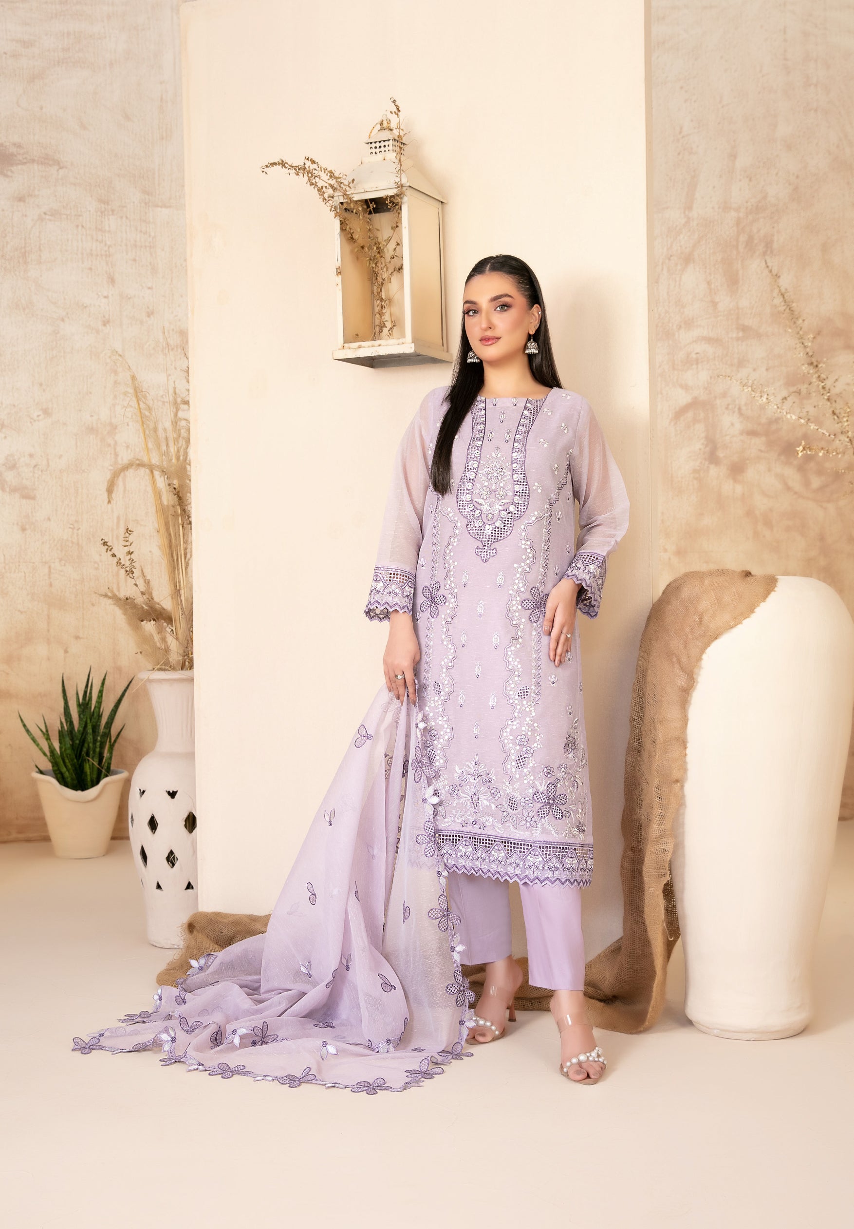 Lilen Embroidered Shirt & Fancy chiffon D-2917