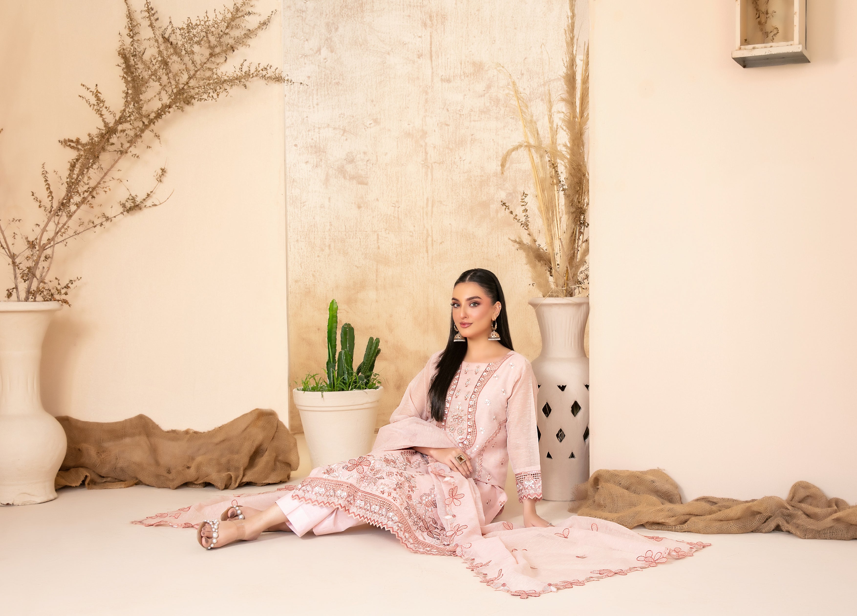 Lilen Embroidered Shirt & Fancy chiffon D-2917