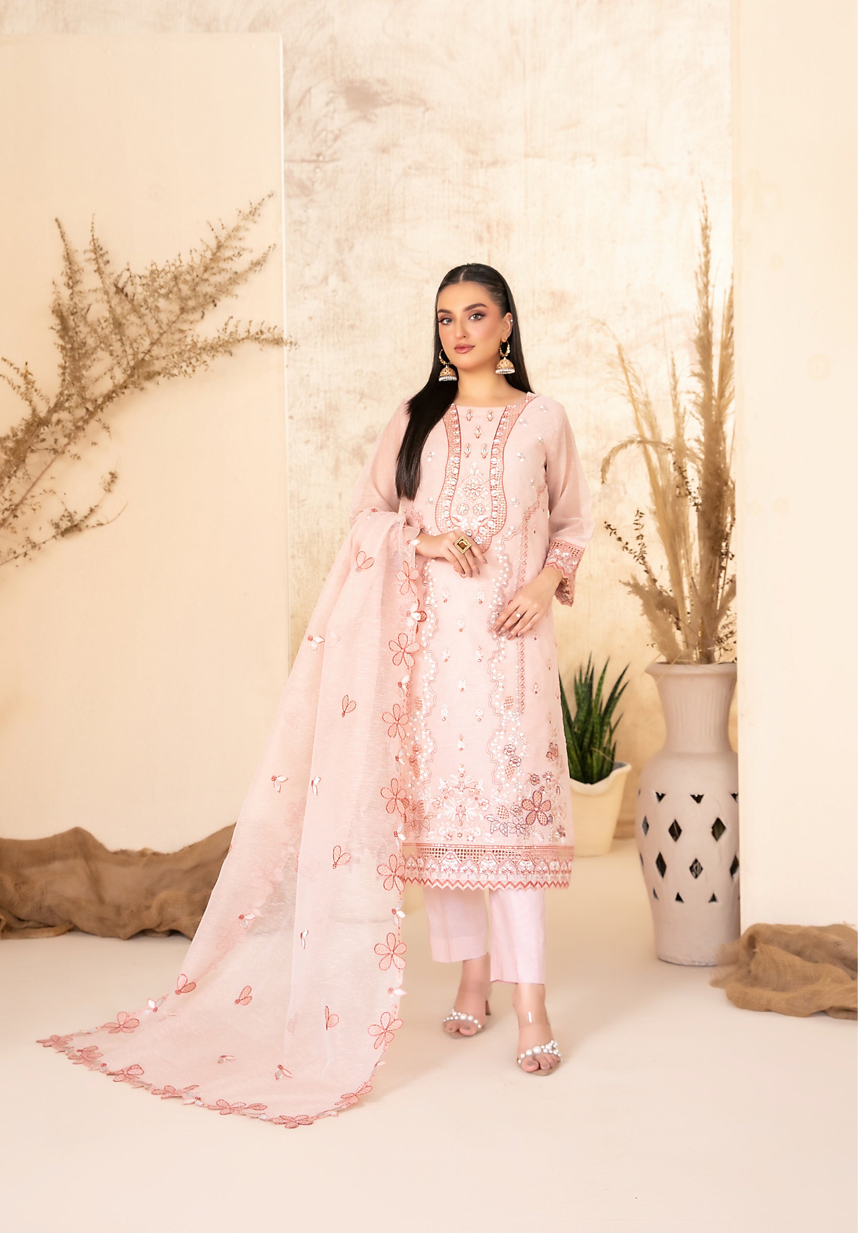 Lilen Embroidered Shirt & Fancy chiffon D-2917
