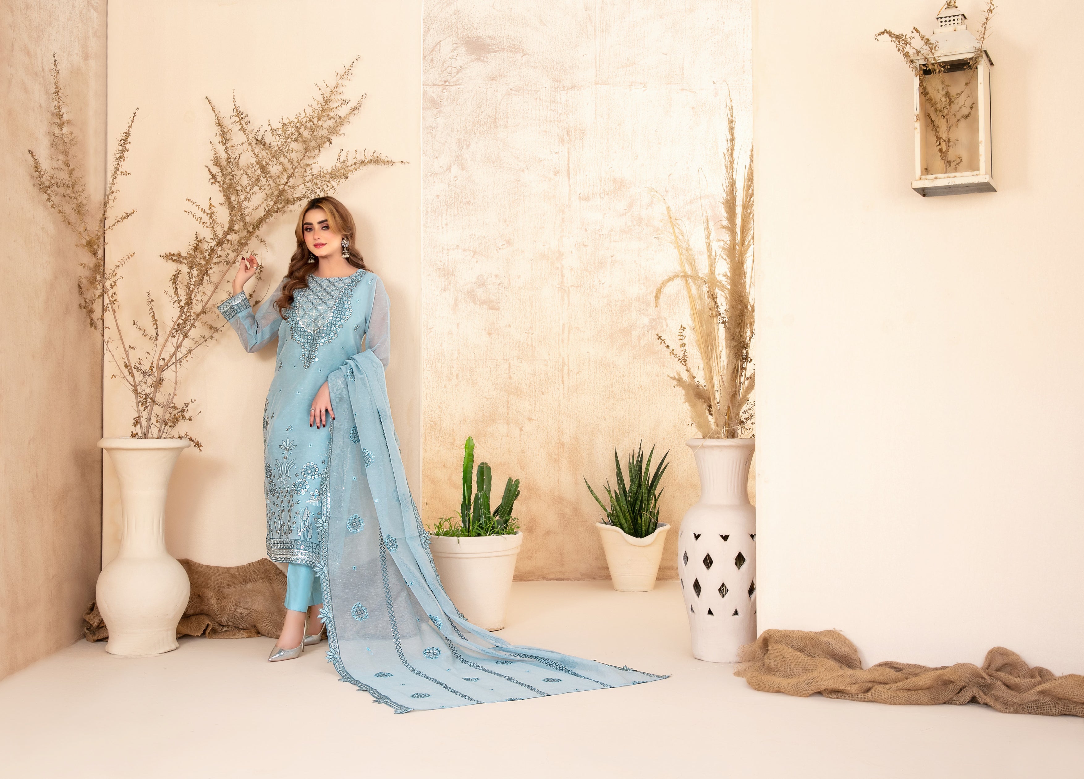 Lilen Embroidered Shirt & Fancy chiffon D-2918