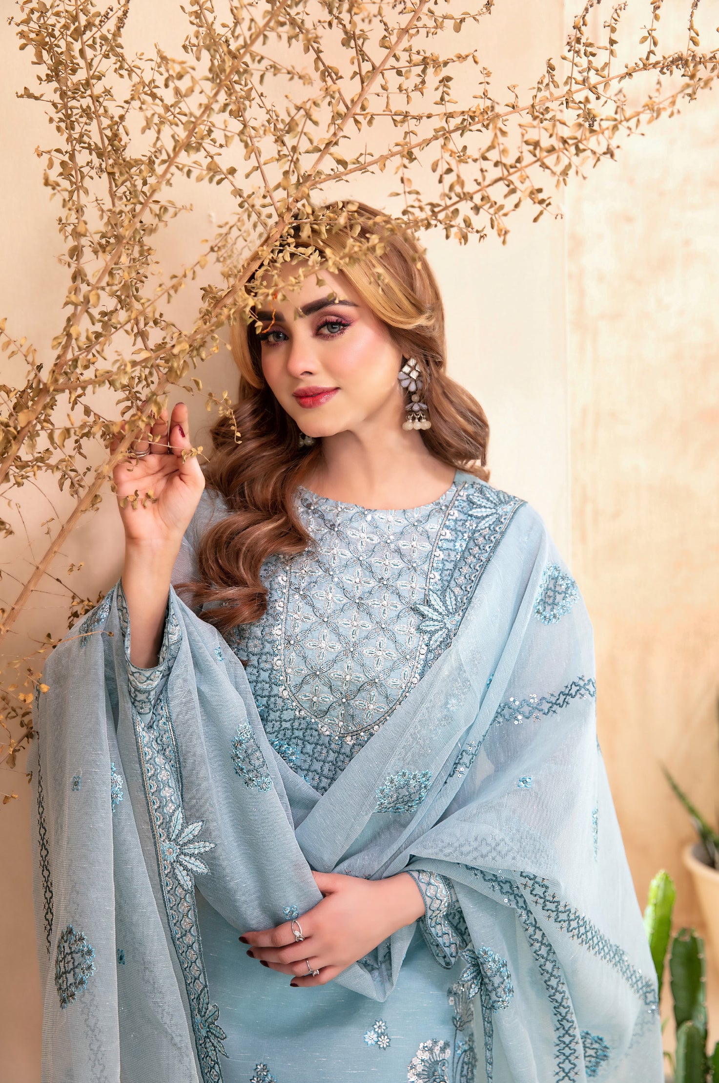 Lilen Embroidered Shirt & Fancy chiffon D-2918