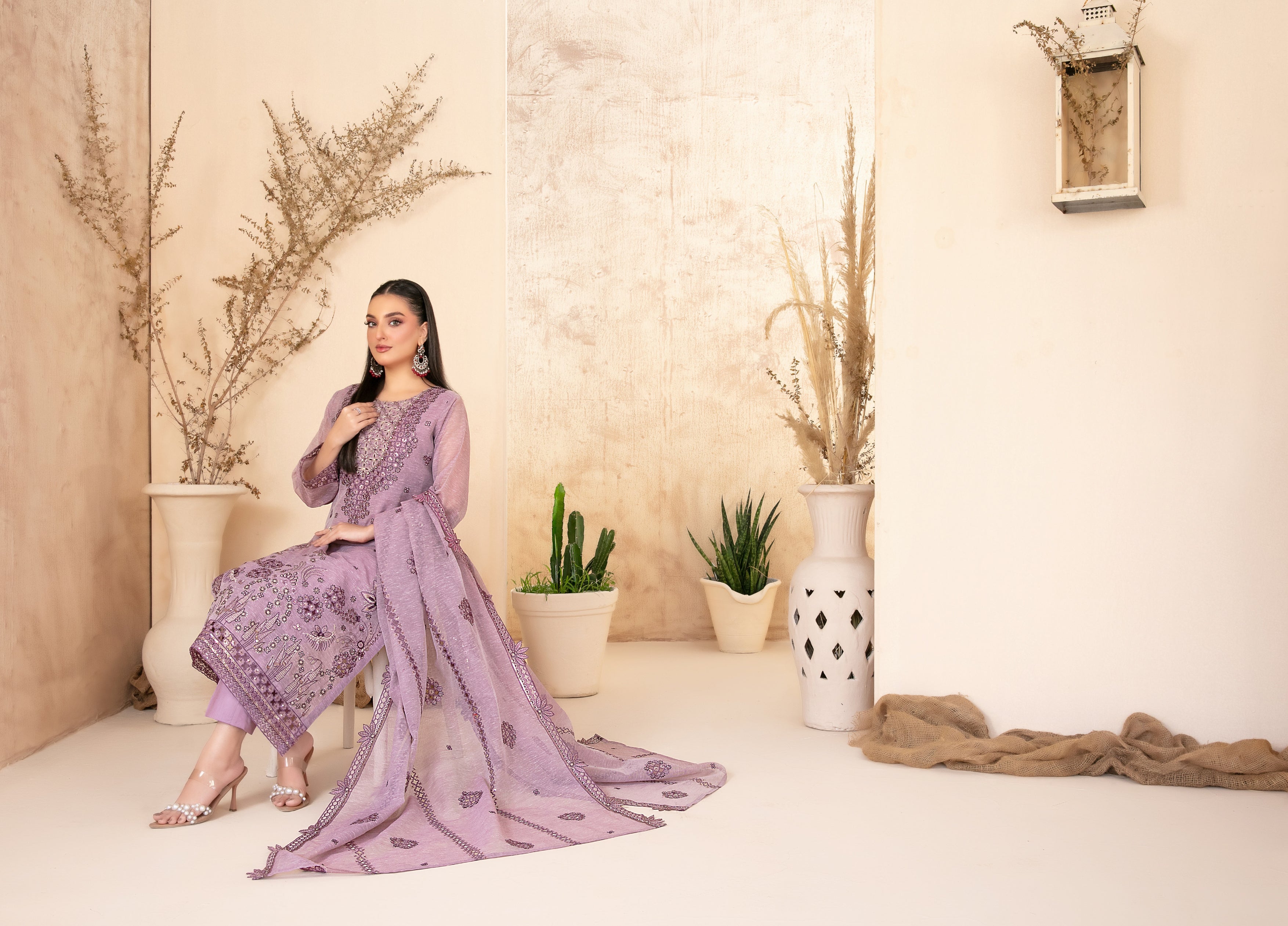 Lilen Embroidered Shirt & Fancy chiffon D-2919