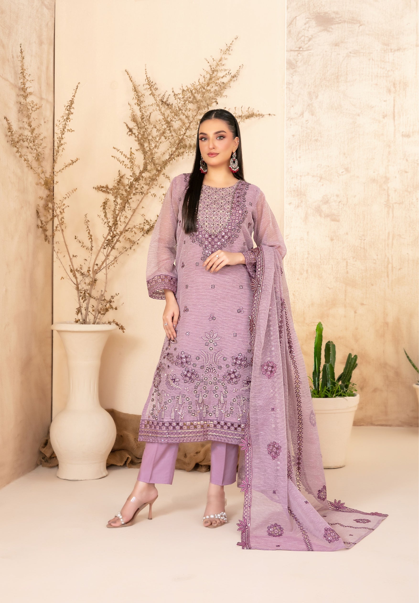 Lilen Embroidered Shirt & Fancy chiffon D-2919