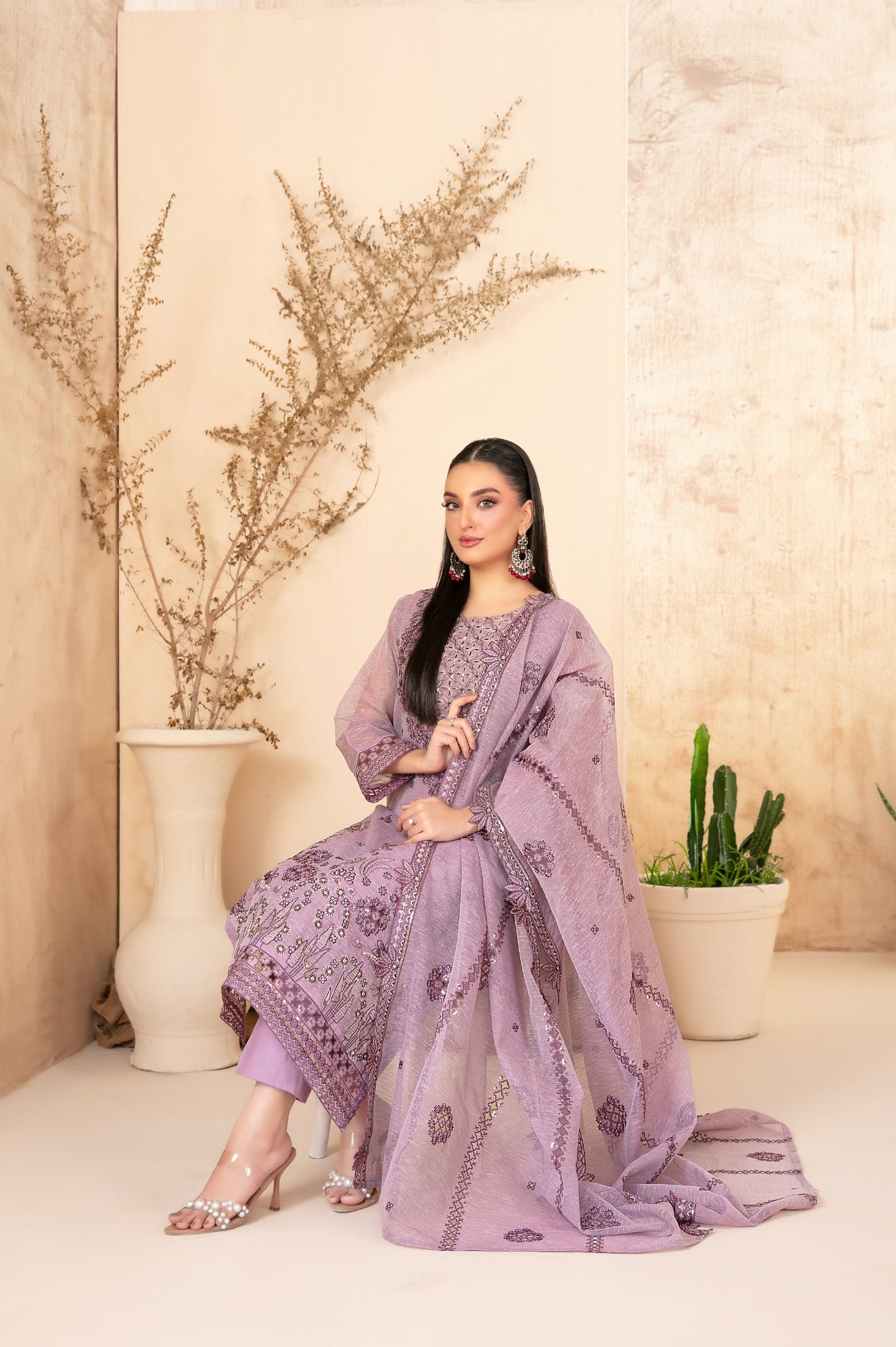 Lilen Embroidered Shirt & Fancy chiffon D-2919