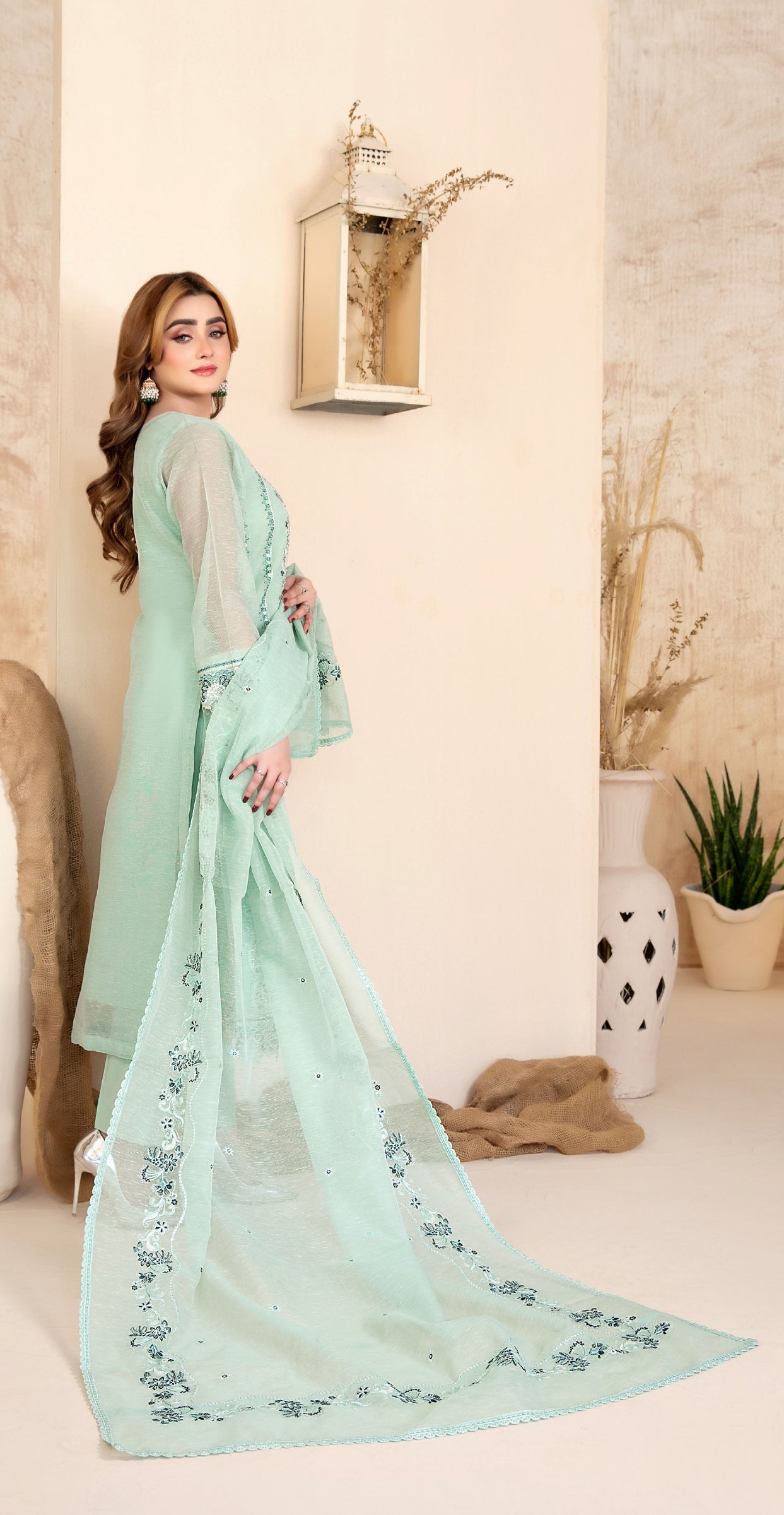 Lilen Embroidered Shirt & Fancy chiffon D-2920