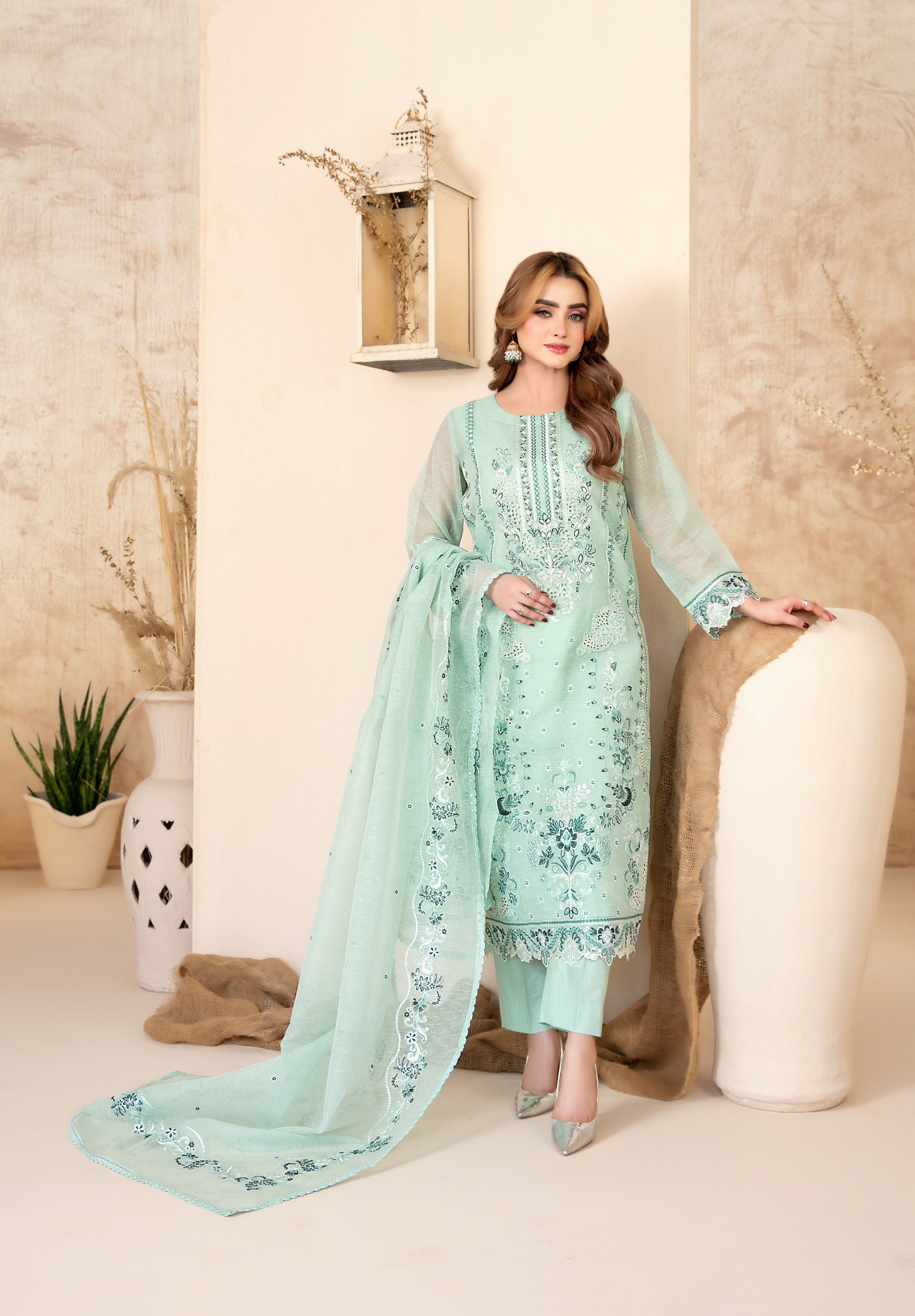 Lilen Embroidered Shirt & Fancy chiffon D-2920