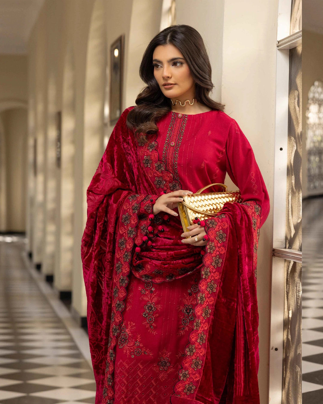 SHAISTA - GOLD PEACH EMB D-147
