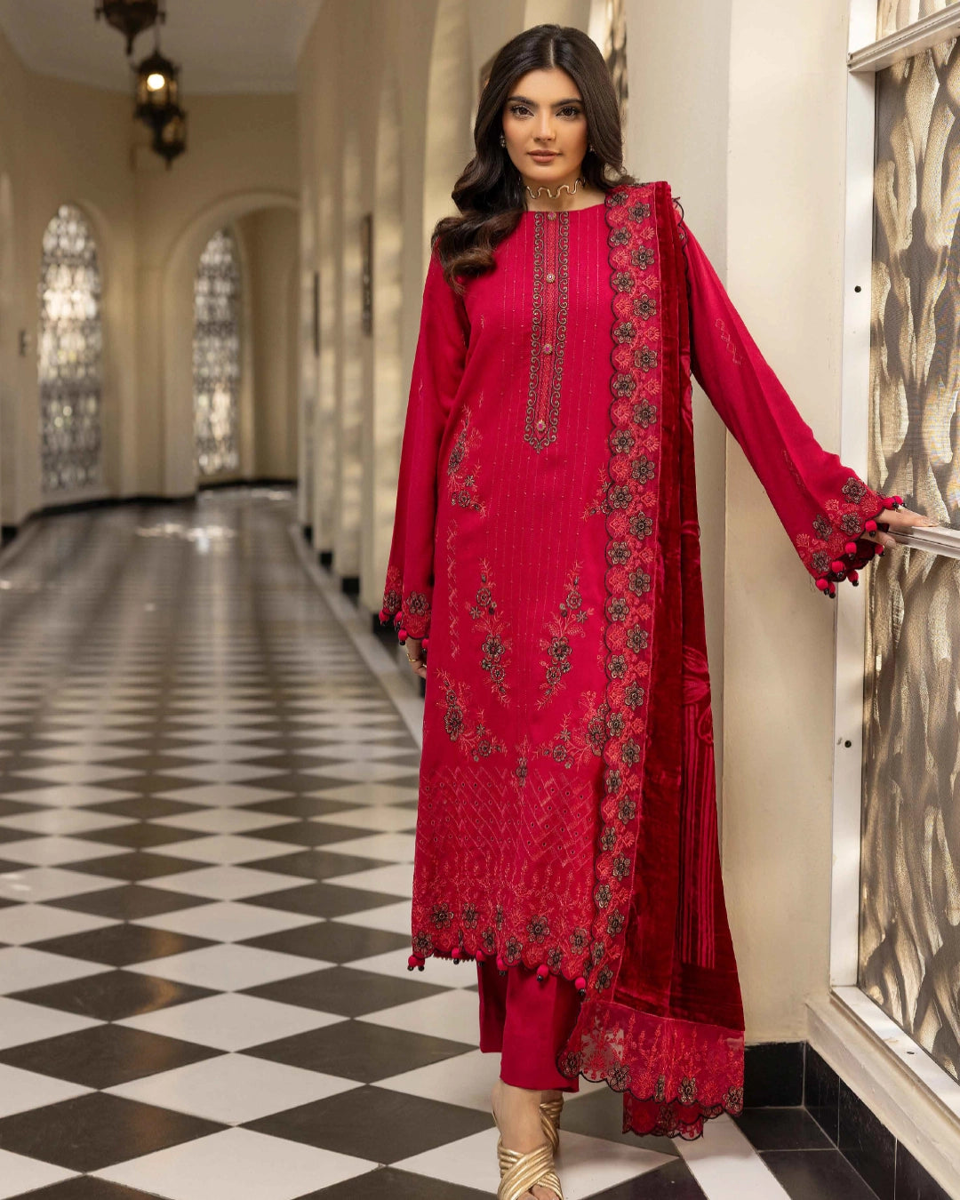SHAISTA - GOLD PEACH EMB D-147