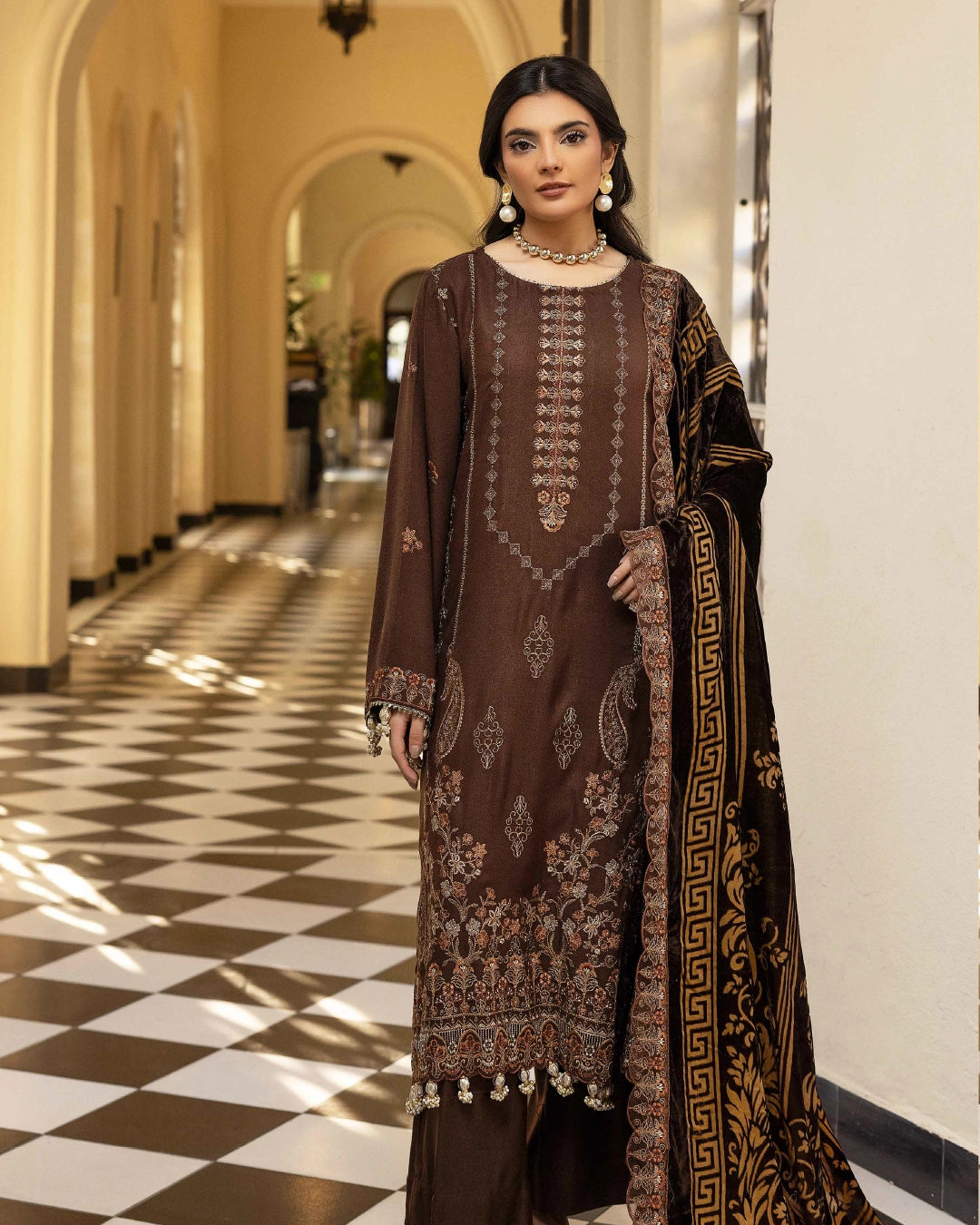 SHAISTA - GOLD PEACH EMB D-156